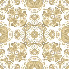 Golden ornamental texture,   woven  laced abstract mosaic  pattern on white  background