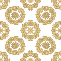Golden ornamental texture,   woven  laced abstract mosaic  pattern on white  background