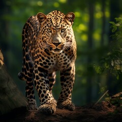 Obraz premium Beautiful forest leopard standing image Generative AI