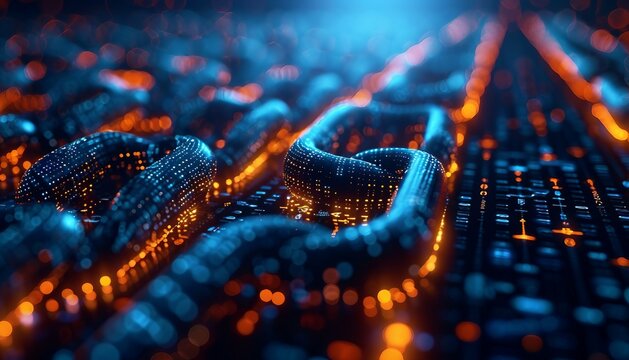 Security concept:  business or workspace dedicated to blockchain and cryptocurrency innovation, decentralized and secure nature of blockchain technology