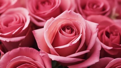 Mother's Day or valentine romantic concept. Top view photo giftbox with ribbon bouquet of roses on pink background with copy space.Ai generative