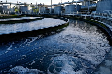 Industrial wastewater treatment plant purifying water before it is discharged