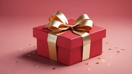 Fototapeta premium 3D Gift Box Heart with Ribbon, Top View, Empty Space, Elegance, isolated background&nbsp;