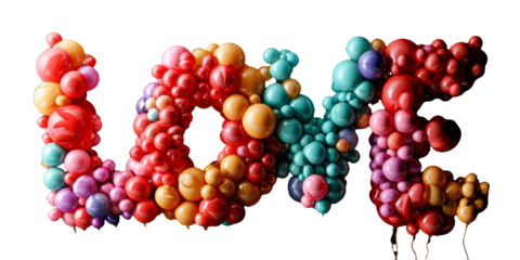 Romantic Balloon Lettering - LOVE Spelled Out on Transparent Background