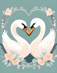 Fototapeta premium Swan Hearts Clipart, cartoon animals, wedding concept
