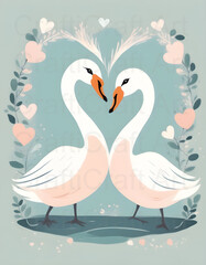 Swan Hearts Clipart, cartoon animals, wedding concept