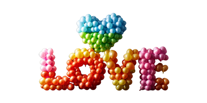 Balloon Letters Spelling LOVE on Transparent Background - Festive Decoration Concept