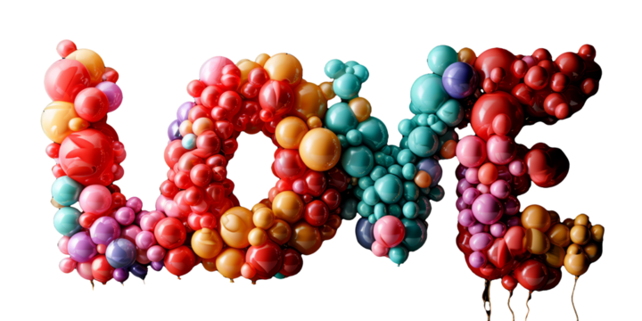 Romantic Balloon Lettering - LOVE Spelled Out on Transparent Background