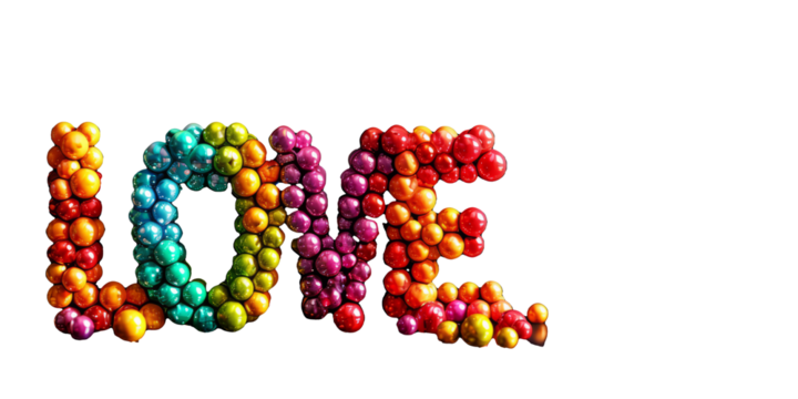 Vibrant Love - Multicolored Spheres Forming Word on Transparent Background - Powered by Adobe