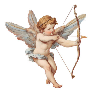 Vintage Cupid Illustration - Pastel Oil Painting Effect with Transparent Background
