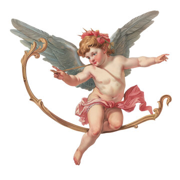 Vintage Cupid Illustration - Pastel Oil Painting Effect with Transparent Background (PNG)