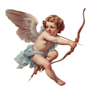 Vintage Cupid Illustration in Pastel Oil Paint Style - Transparent Background PNG