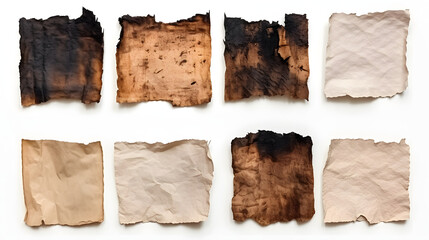 Old Paper set with burned edges on white background