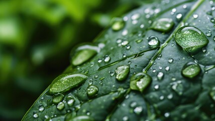 Close-up of a green leaf with water droplets