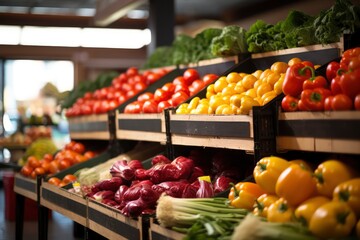 Harvest Symphony, A Luscious Abundance of Natures Bounty Filling the Grocery Stores Vibrant Produce Aisle