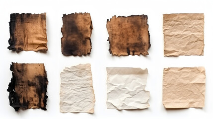 Old Paper set with burned edges on white background