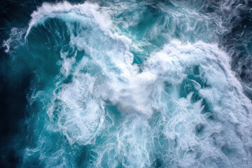 Looking down at crushing powerful ocean waves