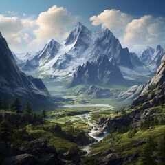 Fototapeta premium Beautiful view little mountain realistic image Generative AI