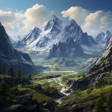 Beautiful view little mountain realistic image Generative AI