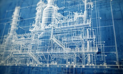 on blue paper technical diagram