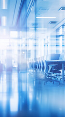 Abstract blue blurred background of modern office interior. Mock up, toned