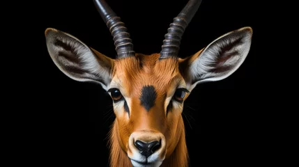 Poster Majestic antelope portrait in wildlife photography isolated on black background © Eva