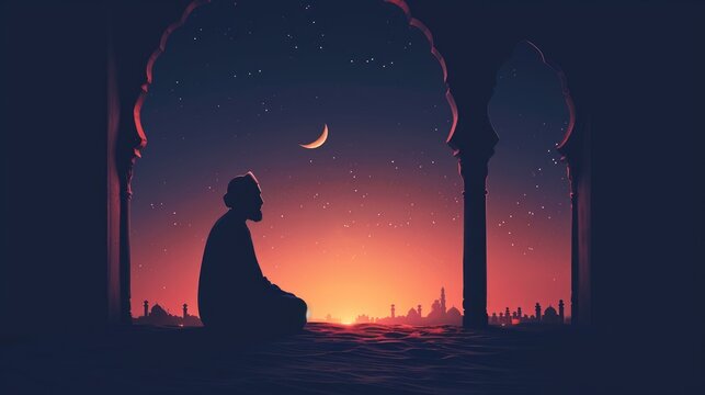 Arab Muslim man before prayer on the holy holiday of Ramadan Kareem, Eid Mubarak
