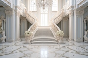 Grand Marble Staircase in Luxurious Baroque Style Mansion