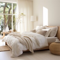 Fototapeta na wymiar Best white relaxing bedroom image Generative AI