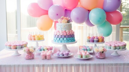 Obraz na płótnie Canvas birthday cake and balloons