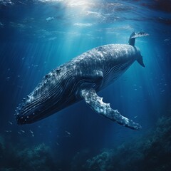 Blue whale under sea image Generative AI