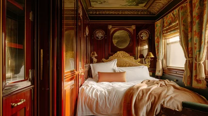 Fotobehang Interior of luxury suite in vintage train © Mikolaj Niemczewski
