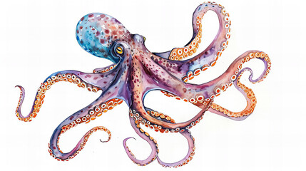 Fototapeta premium watercolor octopus on white background