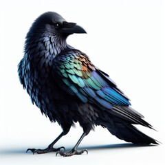 Fototapeta premium Raven isolated on white background Corvus corax. Halloween - flying bird. silhouette of a large black bird cut on a White background, Cuervo, ворон.