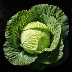 Fototapeta premium Cabbage black background painting image Generative AI