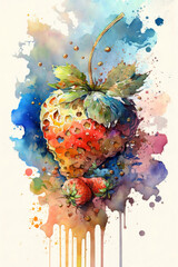 A strawberry with paint splash background. 