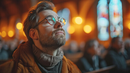 Obraz premium Christian boy praying in church