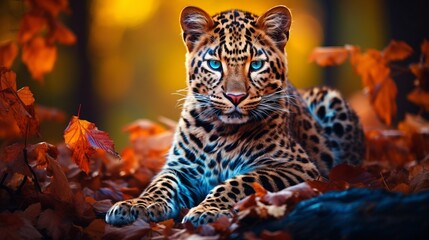 Majestic amur leopard portrait in natural habitat   stunning wildlife photography - obrazy, fototapety, plakaty