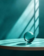 Teal colored background with a crystal ball with lights and shadows, with plenty of copy space to include your text or image
