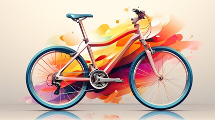 Fototapeta premium Color illustration of a bicycle concept art. Bicycle drawing with paints. Bicycle design stylized illustration. Sporting goods store art. Sale and purchase of bicycles.