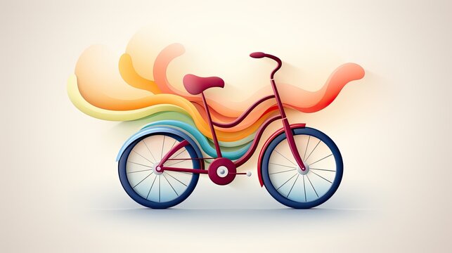 Color illustration of a bicycle concept art. Bicycle drawing with paints. Bicycle design stylized illustration. Sporting goods store art. Sale and purchase of bicycles.