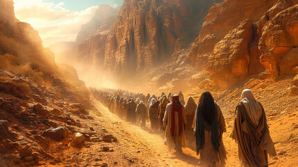 Exodus from Egypt, Moses leads the people of Israel in the desert - obrazy, fototapety, plakaty