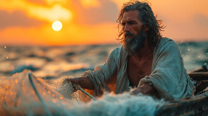 Apostle Peter fishing in the sea - obrazy, fototapety, plakaty