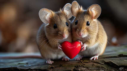 cute hamster couple holding a heart