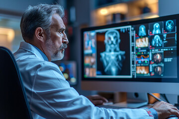 Doctor with diary doing video call through computer