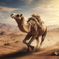 Desert country camel running image Generative AI