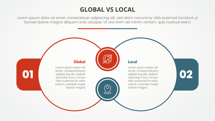 global vs local versus comparison opposite infographic concept for slide presentation with big outline circle join connection with flat style