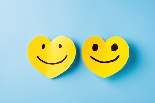 A happy couple in love with painted smiley with copy space, Valentine's day and love concept