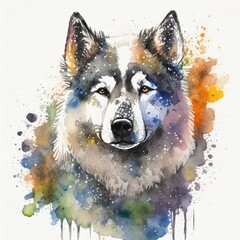 Husky Portrait in Paint Splatter