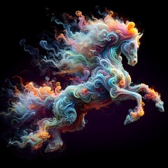Obraz premium Horse with light colorful glowing smoke. Generative AI 